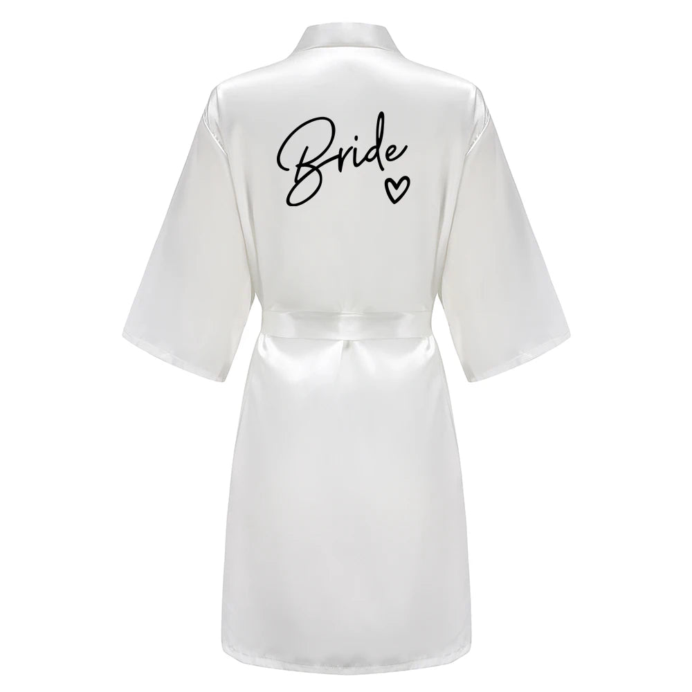Wedding Party Team Bride Robe With Black Letters Kimono Satin Pajamas Bridesmaid Bathrobe SP003 - Matrix-studios.com