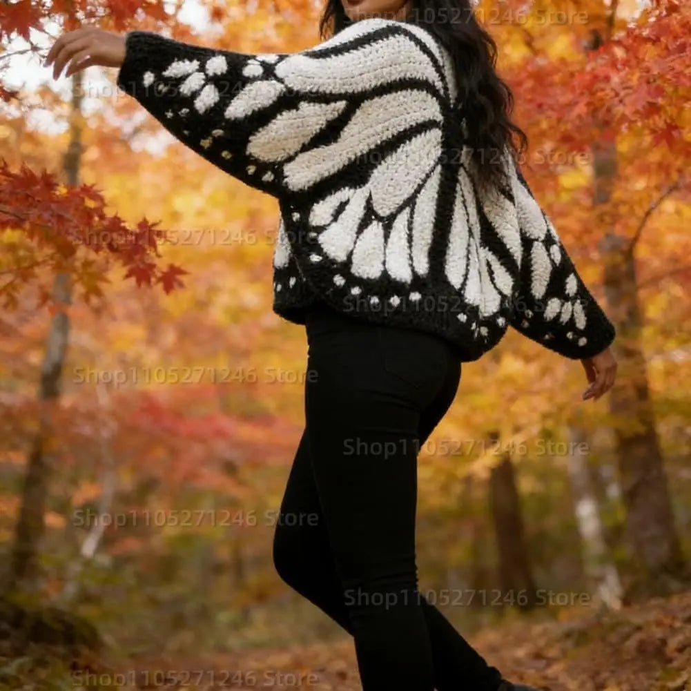 Monarch Butterfly Crochet Knit Cardigan Sweater with Wing Design Women's Fashion Butterfly Cardigan Mother's Day Excellent Gift - Matrix Studios