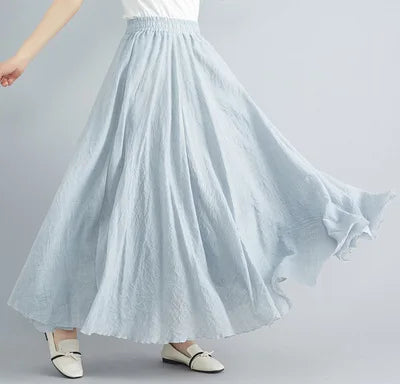 28-Color Mori Girl Literary Cotton Linen Dress Elastic Waist A-line Expansion Skirt Solid Color Ethnic Style Women Long Skirts - Matrix-studios.com