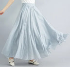 28-Color Mori Girl Literary Cotton Linen Dress Elastic Waist A-line Expansion Skirt Solid Color Ethnic Style Women Long Skirts - Matrix-studios.com