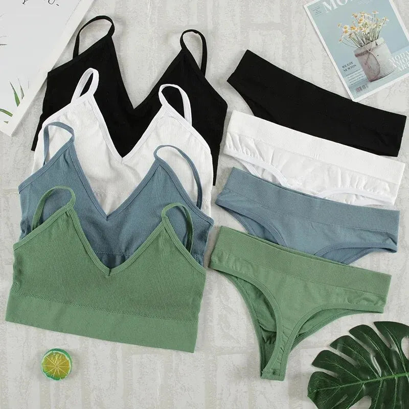 2Pcs Bra Set Underwear Set Women Panties Sexy G-String Seamless Bralette Female Lingerie Soft Tank Crop Top - Matrix Studios