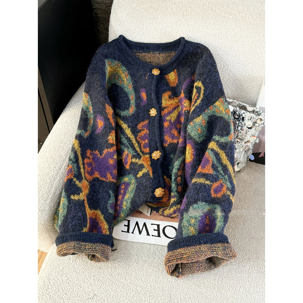 Autumn Retro Sweater Cardigan Women Korean Fashion Thick Metal Embroidery Knitted Gentle Vintage Clothes - Matrix Studios