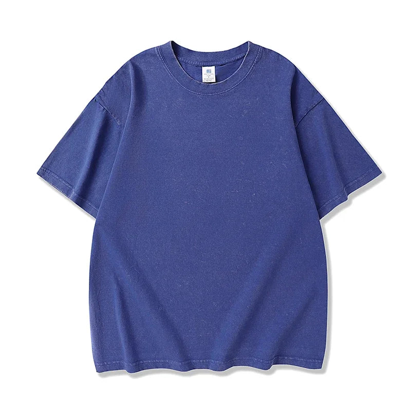 250gsm Men's Washed Vintage T-Shirts Street Hip Hop Retro Punk T Shirt Women Harajuku Casual Cotton Short Sleeve Acid Wash Tops