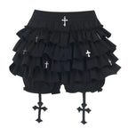Women Skirts Tiered Ruffles Mini Skirt with Cross Charms Built-in Shorts Kawaii Sukapan Skort Gothic Punk Coquette Y2K E-girl - Matrix-studios.com