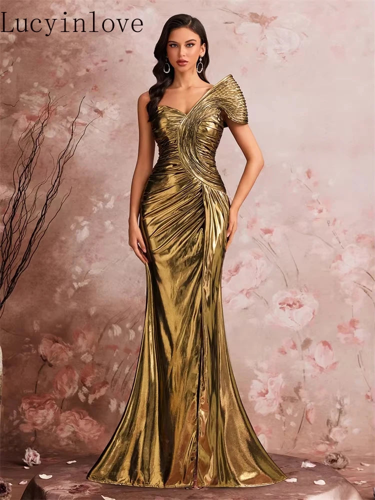 Lucyinlove Luxury Slanted Shoulder Fishbone Evening Dresses Woman Waist-cinching Mermaid Wedding Party Elegant Long Formal Prom - Matrix Studios