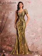 Lucyinlove Luxury Slanted Shoulder Fishbone Evening Dresses Woman Waist-cinching Mermaid Wedding Party Elegant Long Formal Prom - Matrix Studios