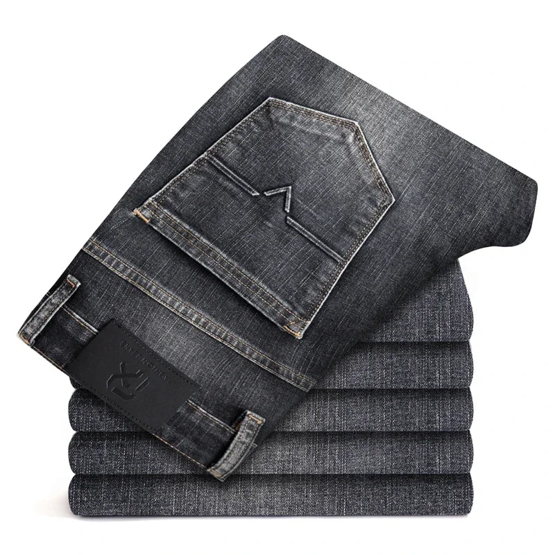 Autumn Winter New Business Men's Jeans Classic Fashion Stretch Washed Casual Denim Trousers Comfortable Straight Male pants - Matrix Studios
