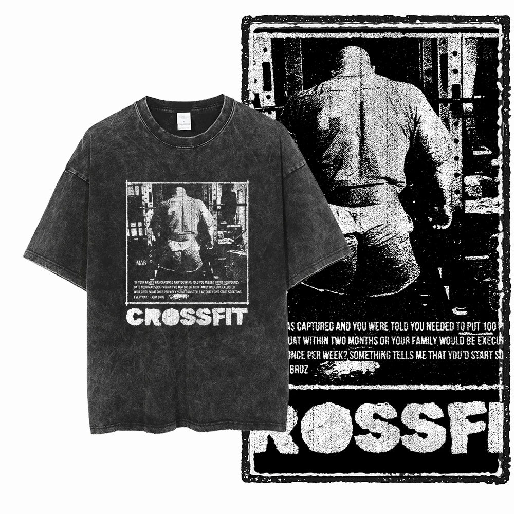 YG BODY BUILDING Printed Cotton Acid Washed Graphic Unisex T Shirt Cool CROSSFIT Streetwear Men Tshirts Big Size Tee for Men - Matrix Studios