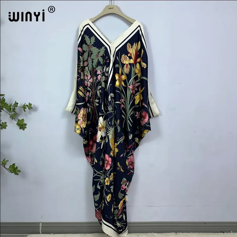 WINYI Print Summer Maxi Dress Muslim Abaya Lady Beach Cover Up Muslim Woman Dresses Beachwear Fashion Kaftan Abaya Dubai Luxury - Matrix Studios