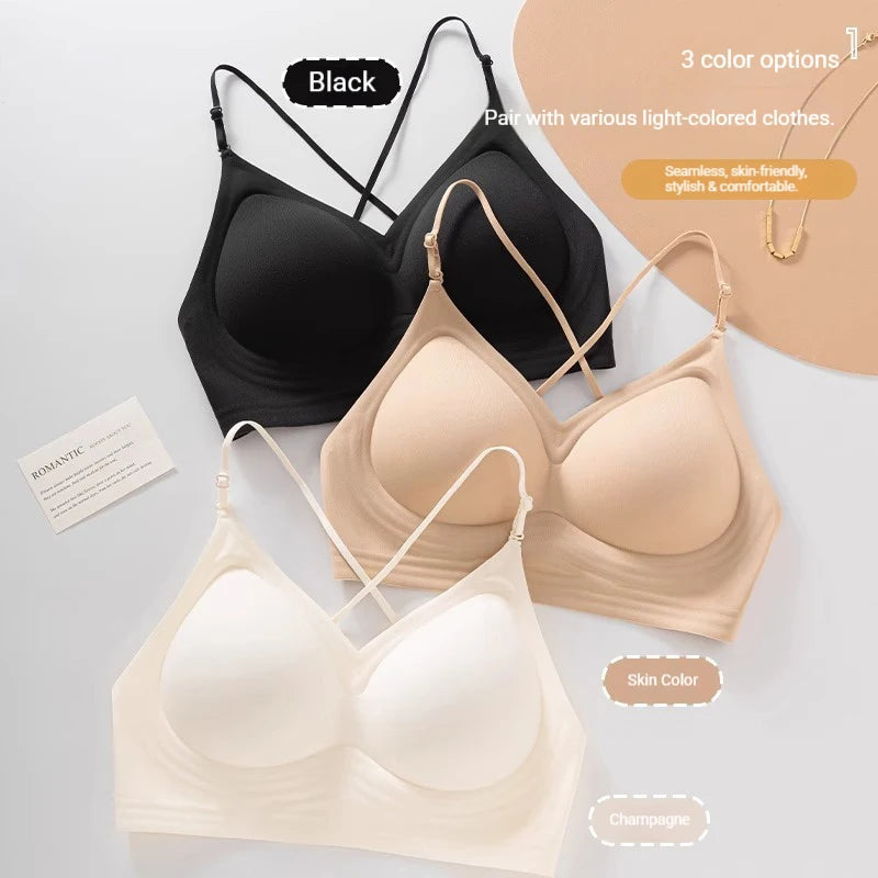 FINETOO Women's 3 Ways to Wear Halter Neck Backless Bralette Seamless Thin-Strapped Gather Bra Female Sexy Solid Color Underwear - Matrix Studios