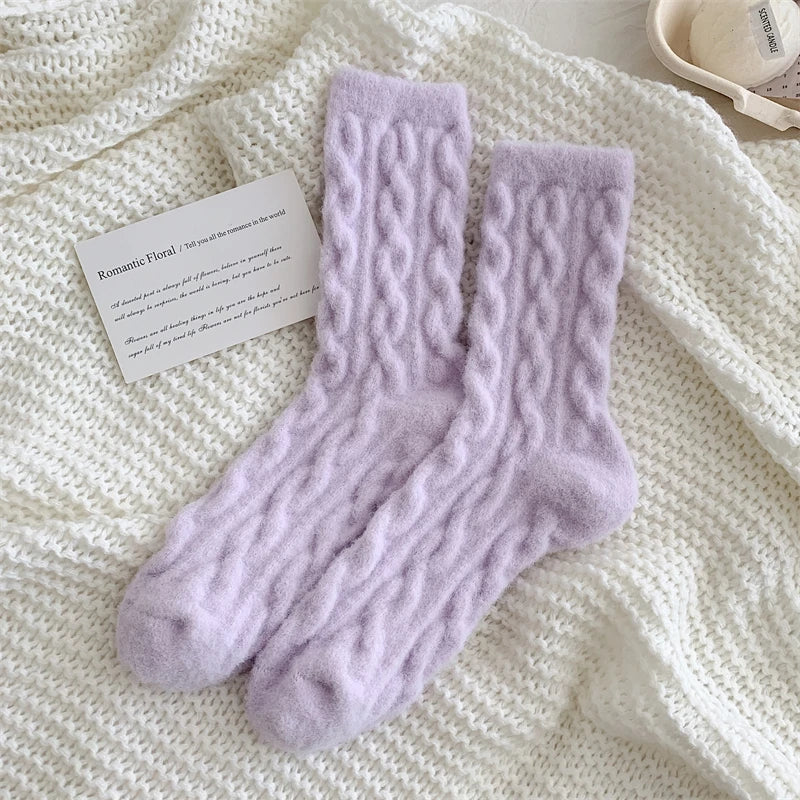 Warm Women's Socks New Winter Japanese Fashion Solid Color Fluffy Socks For Girls Home Thick Cute Floor Socks Kawaii Autumn Soft - Matrix Studios