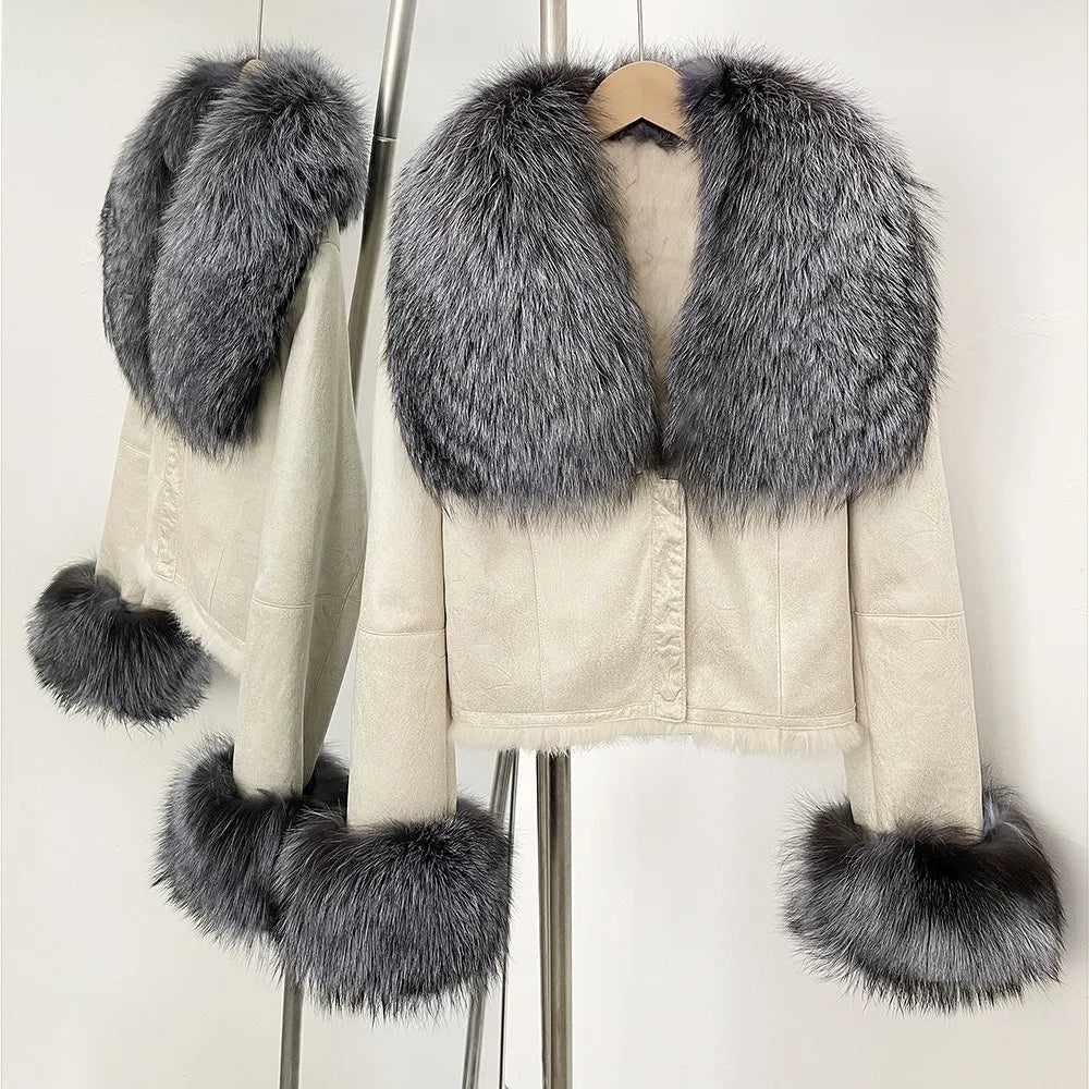 Hot Selling High-quality Big Raccoon Fur Collar Or Fox Fur Collar Winter New Suede Jacket Women Short Fashionable Slim Coat - Matrix Studios