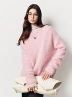 SuyaDream Warm Alpaca Pullovers for Woman, Dropped Sleeved Loose Sweaters, Brushed Wool Knit Sweater, 2026 Fall Winter Top - Matrix Studios