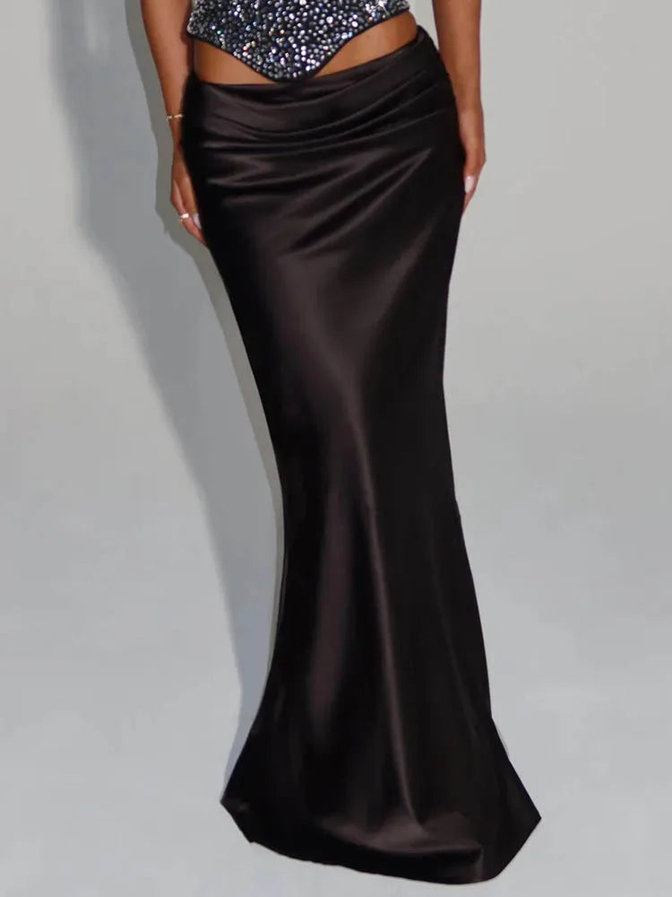 Mozision Sequins Sexy Dress Set Women Sparkle Scarf Collar Crop Tops And Maxi Skirt Elegant Club Party Satin Skirt Matching Set - Matrix-studios.com