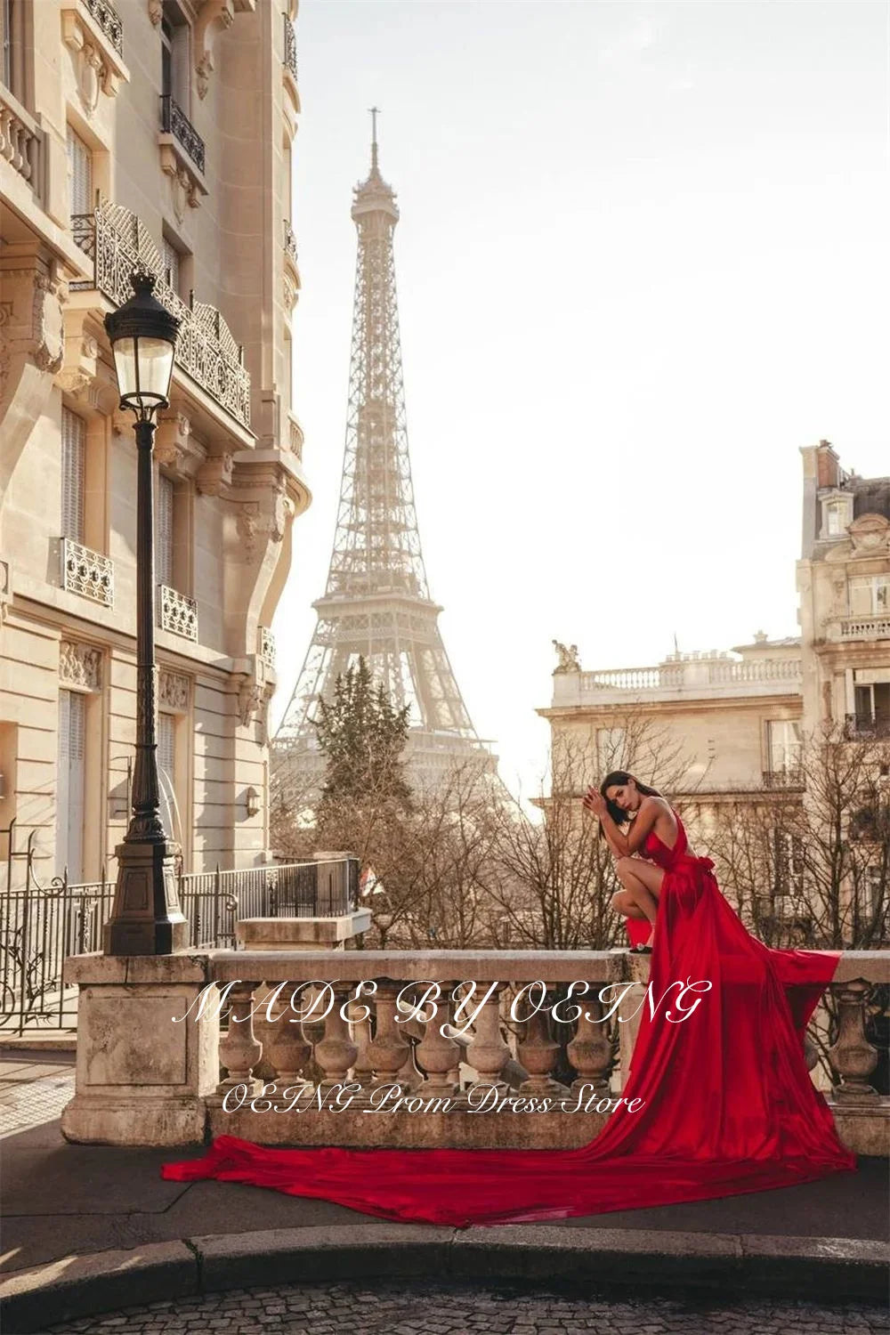 OEING Red A-Line Prom Dress Elegant V Neck Celebrity Evening Dresses Wedding Party Gown Long Train Vestidos De Fiesta Customized - Matrix Studios
