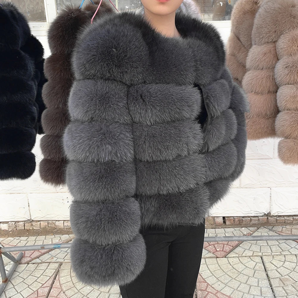 QUEENTINA 50cm Real Fox Fur Coat Women'S New Fashion Winter Furry 2025 Leather And Skin White Clothing Natural New & Jackets - Matrix Studios