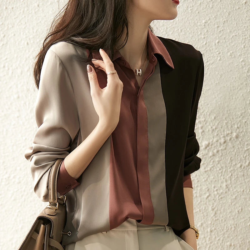 2025 Women Satin Button Blouse Autumn New Vintage Long Sleeve Polo Collar Women Shirt Elegant Loose Tops Clothing 18146 - Matrix-studios.com