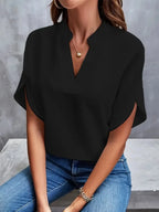Summer Elegant Women's Blouse New V-neck Short Sleeve Solid Color Loose Shirt Casual White Tops Office Lady Blouses - Matrix-studios.com