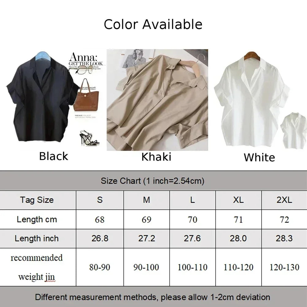 Women Blouses Spring Summer Breathable Simple Short Batwing Sleeve Turn Town Quick Dry Collar Shirts Solid Color Female Clothing - Matrix-studios.com