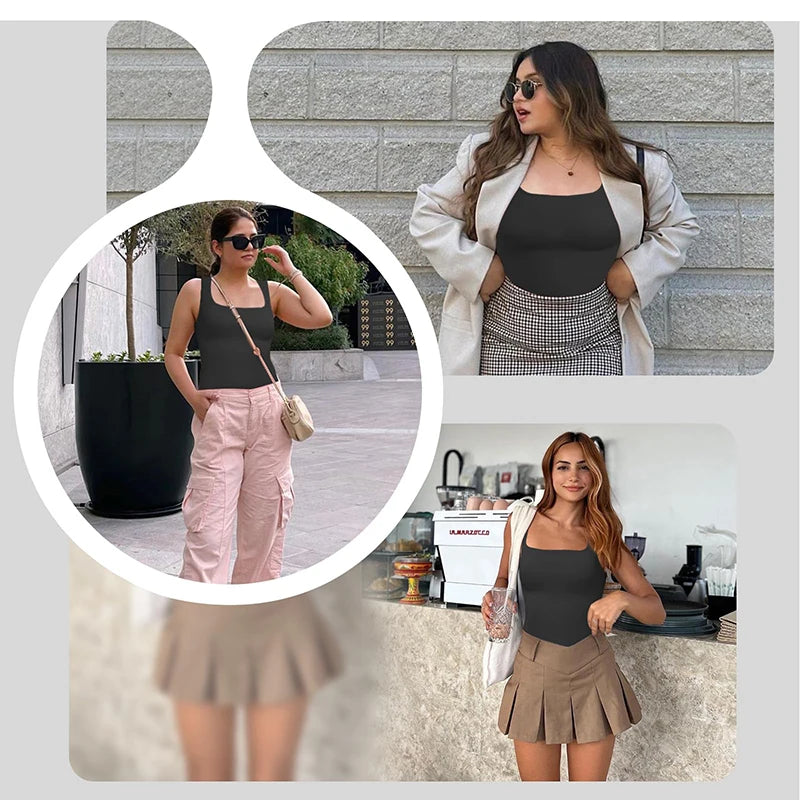 1/2 PCS Shapewear Tummy Control Tank Top Compression Tanks for Women Square Neck Seam-free Body Shaper Camisole Cami Tops - Matrix-studios.com