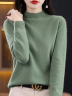 Fashion 100% Wool Sweater Women's Mock-Neck Knitwear Cashmere Pullovers Autumn Winter Long Sleeve Jumpers Clothing Tops - Matrix Studios