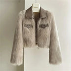 Women's Short Lapel Imitation Fox fur grass Coat 2025 Autumn Winter New Korean version Fashion Thicken Zipper Fur Coat Top - Matrix Studios