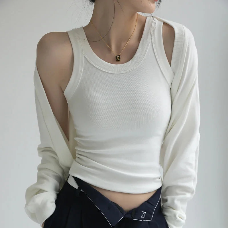 New Women Solid Round Neck Ribbed Tank Top Camisole Women Summer Basic Elastic TankTop One-piece Vest with Chest Pad Y2k - Matrix-studios.com