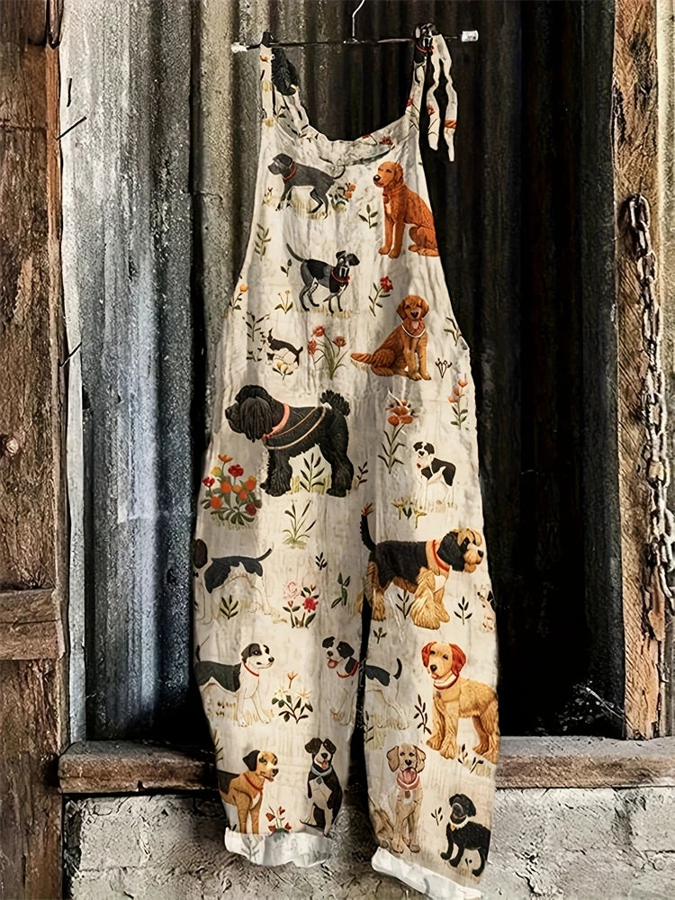 New Summer Women's Jumpsuit Cartoon Dog Print Fashion Cute Casual Jumpsuit Women's Parent-Child Outdoor Travel Lace-Up Jumpsuit - Matrix Studios