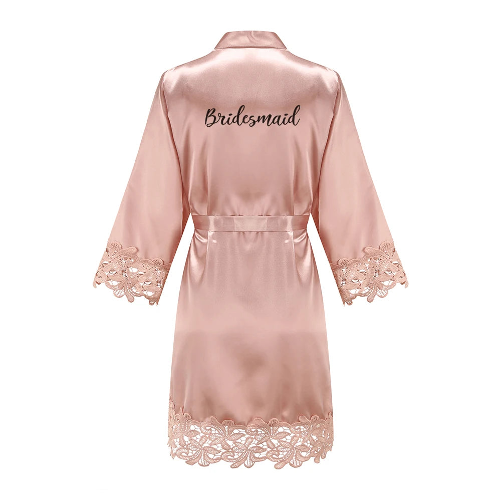 Bridesmaid Robes Rose Gold Bride Robe Wedding Bridesmaid Gift Satin Lace Robe Bridal Dressing Gown Bachelorette Party Pajamas - Matrix-studios.com