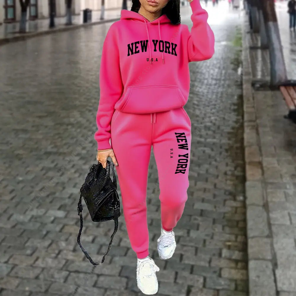 NEW YORK Women's Tracksuit Autumn Winter Hoodies Trousers 2PCS Suit Sports Jogging Street High quality Clothes Women Pants Sets - Matrix-studios.com