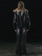 Nerazzurri Autumn Winter Loose Casual Quilted Warm Pu Leather Jacket Women with Detachable Faux Fur Collar Luxury Unisex Clothes - Matrix Studios