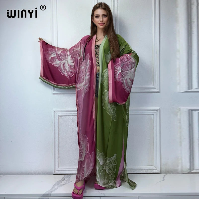 WINYI New Kimono Africa Print Dress Beach Wear Elegant Cardigan Sexy Holiday Beach Outfits for Women Vestidos Swimwear - Matrix Studios