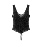 DUOPERI Women Y2K Fashion Solid Pleated Lace Up Slim Fitting Camisole Straps V-Neck Female Chic Lady Casual Tank Tops - Matrix-studios.com