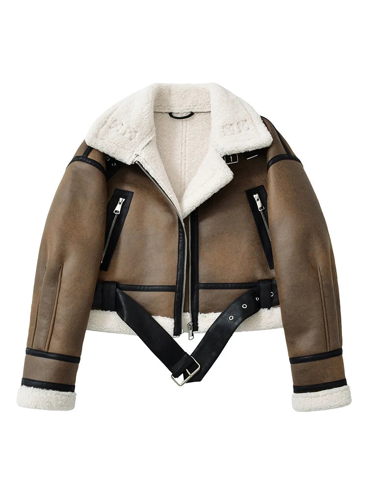 Ailegogo Autumn Winter Women Warm Loose Faux Lamb Fur Short Coat Streetwear Female Retro Zipper Spliced Coat Outwear - Matrix Studios