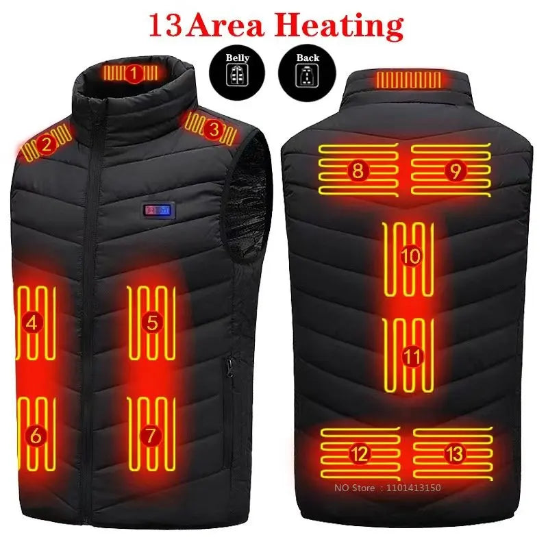 13 PCS Heated vest Jacket Fashion Men Women Coat Intelligent USB Electric Heating Thermal Warm Clothes Winter Heated Vest 열선조끼 - Matrix Studios