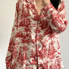 Fashion Print Flower 2PCS Pajamas Set Women Sleepwear Spring Summer Trouser Suits Lounge Wear Loose Satin Homewear Pijamas Suit - Matrix-studios.com