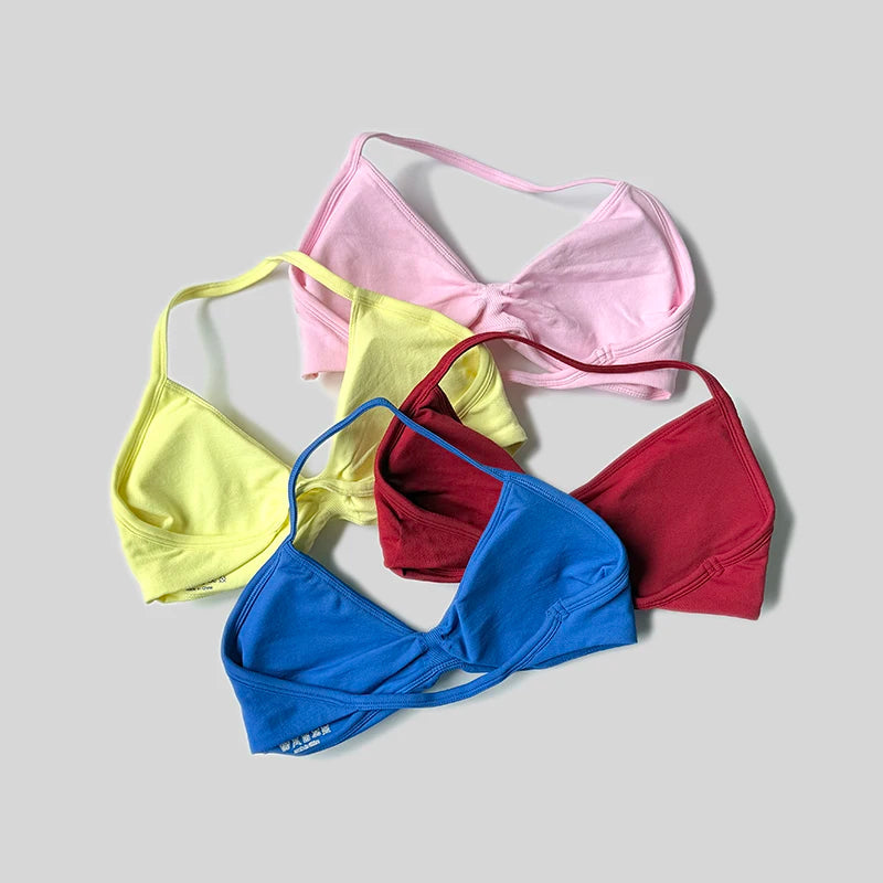 Women Halter Sports Bra Push Up Strappy Sexy Open Back Gym Crop Top Padded Seamless Workout Yoga Tank Tops - Matrix Studios
