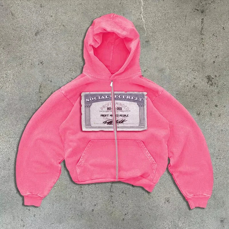Hip-hop retro autumn casual zipper hoodie personalized pattern print Harajuku street style men's and women's sweatshirt y2k - Matrix Studios