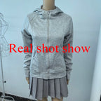Gray Zipper Hooded Sweatshirt Women 2026 New Korean Slim Fit Cardigan Long Sleeve Coat Woman Solid Pockets Sports Hoodies Jacket - Matrix Studios