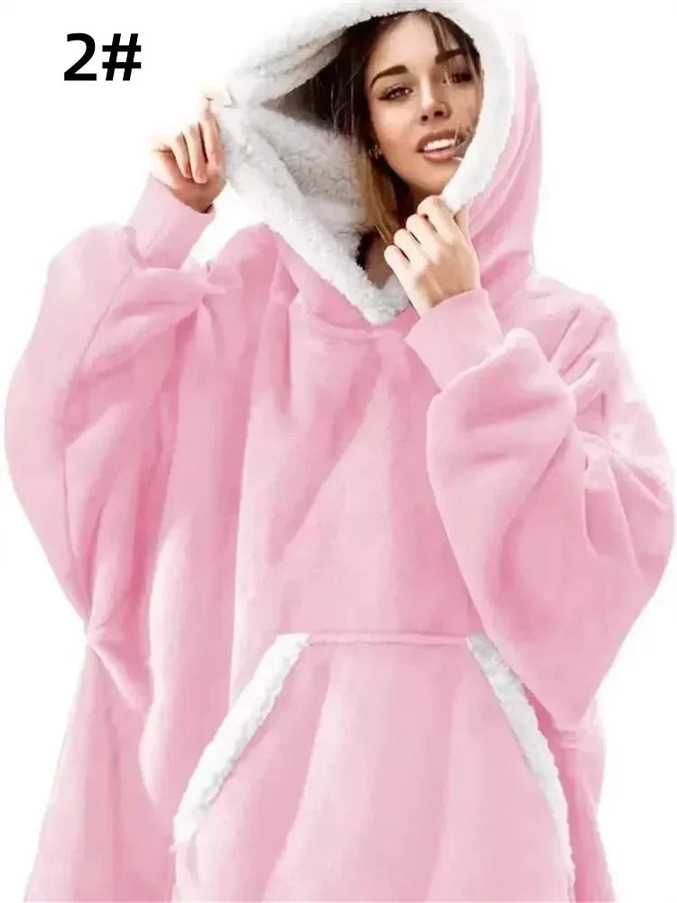 Winter Hoodies Sweatshirt Women Men Pullover Fleece Giant TV Oversized Blanket with Long Flannel Sleeves - Matrix Studios