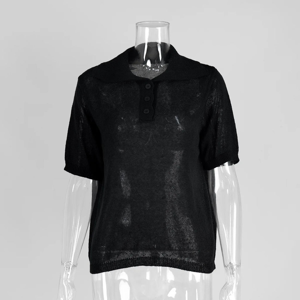 Tornova Knitted Short Sleeve T shirt Women's Polo Fashion Hollow Thin Sweater Top 2025 Summer New Casual Female Solid Knitwear - Matrix-studios.com