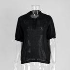 Tornova Knitted Short Sleeve T shirt Women's Polo Fashion Hollow Thin Sweater Top 2025 Summer New Casual Female Solid Knitwear - Matrix-studios.com