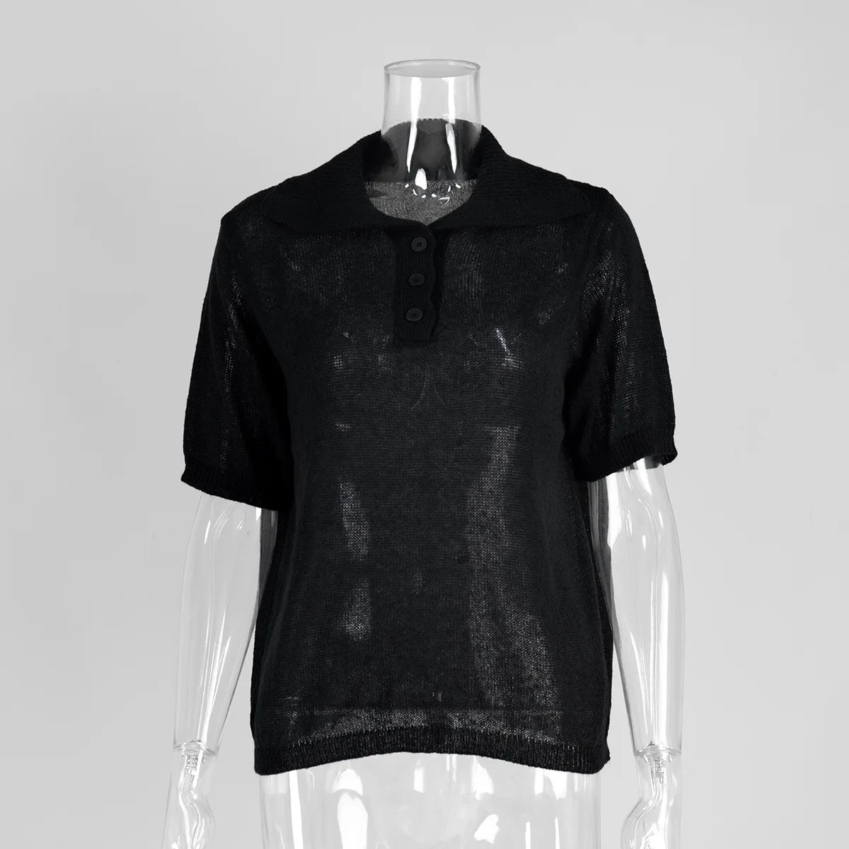 Tornova Knitted Short Sleeve T shirt Women's Polo Fashion Hollow Thin Sweater Top 2025 Summer New Casual Female Solid Knitwear - Matrix-studios.com