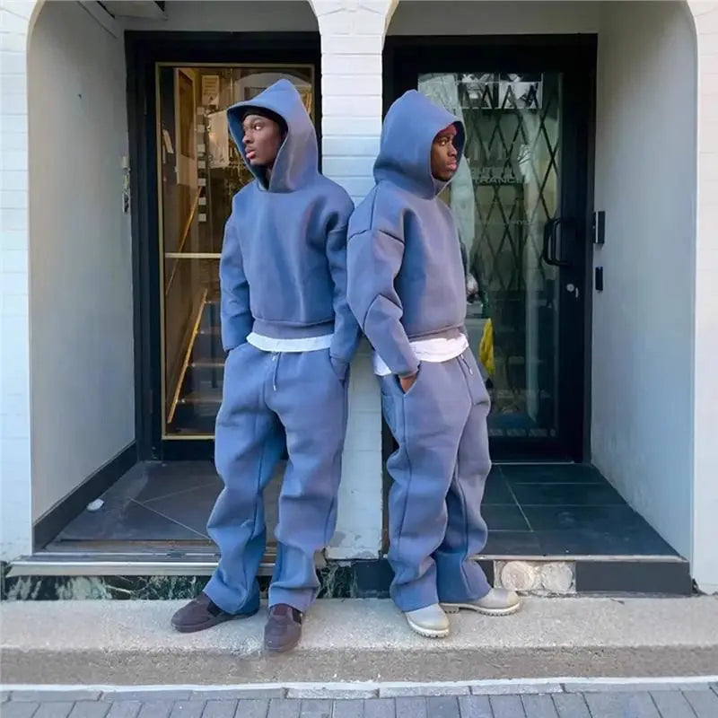 Men Pant Set Two Piece Sets Hooded Full Sleeve Sweatshirts Tops Long Pants High Waist Casual Loose Solid Streetwear Spring 2026