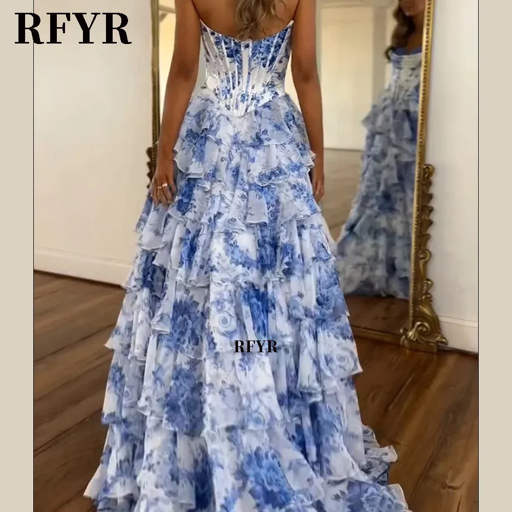 RFYR A Line Floral Prom Vestidos De Novia Pleated Elegant Prom Dress 2025 Floor Lenght Party Dress for Women  فساتين السهرة - Matrix-studios.com