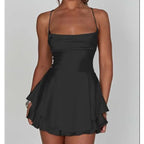 Women Sleeveless Satin Playsuits Fashion Summer Short Sling Backless Jumpsuits Cross Tie-Up Bandage Romper Streetwear Outfit - Matrix Studios