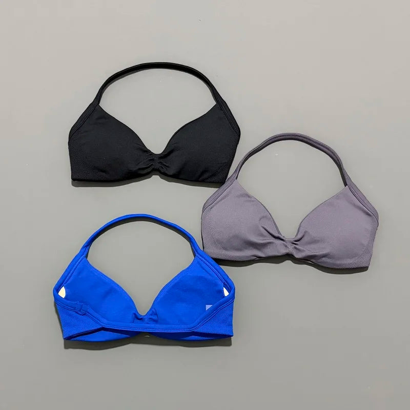 HISTELLO Sports Bra Push Up Strappy Sexy Open Back Gym Crop Top Removable Cups Women Workout Clothing Gym Top Halter Sport Bra - Matrix Studios