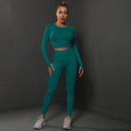 2Pcs Women Sets Energy Seamless Gym Suits Bubble Butt Sports Pants+Long Sleeve Shirts Push Up Running Sets Tracksuits Tights Set - Matrix-studios.com