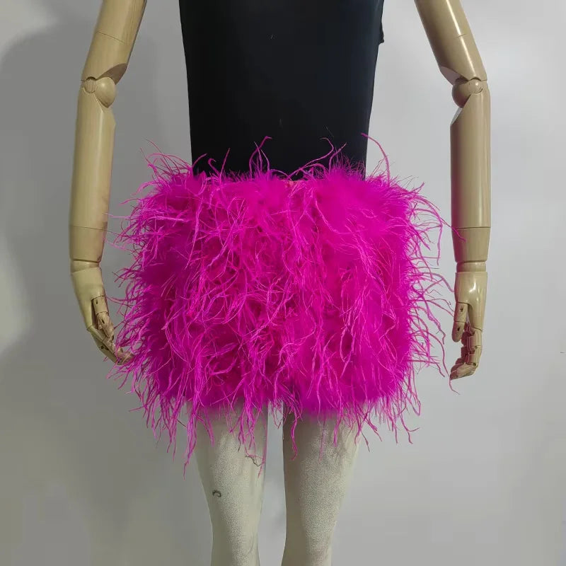 Real feather mini skirt, elastic waist sexy clothing, club, party dance party carnival short skirt can be customized in size - Matrix Studios