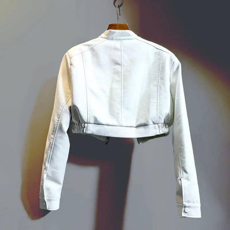 2025 Autumn New Handsome Versatile Short Motorcycle Jacket Top High Waist PU Leather Jacket for Women  Faux Fur Coat - Matrix Studios